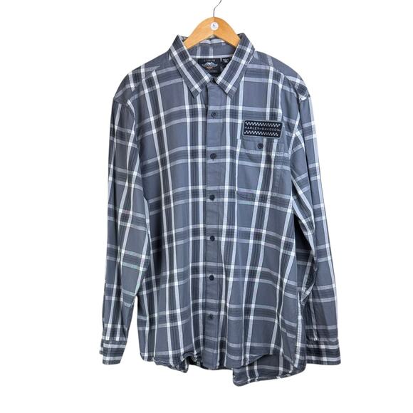 Harley Davidson 100% Cotton Gray Plaid Logo Patch Long Sleeve Button Up Shirt - Picture 1 of 9